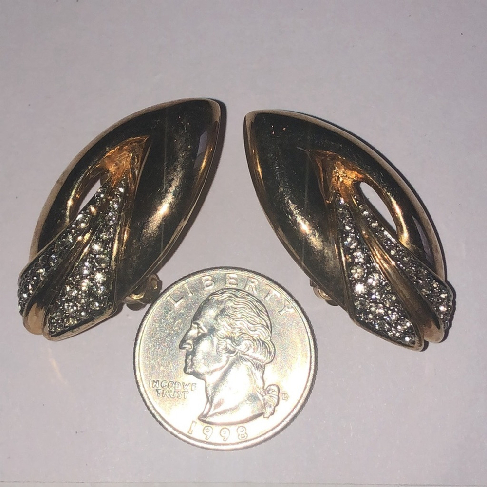 Piscitelli Elegant Vintage Gold Tone CZ Rhinestone Retro Clip On Earrings - Picture 3 of 6